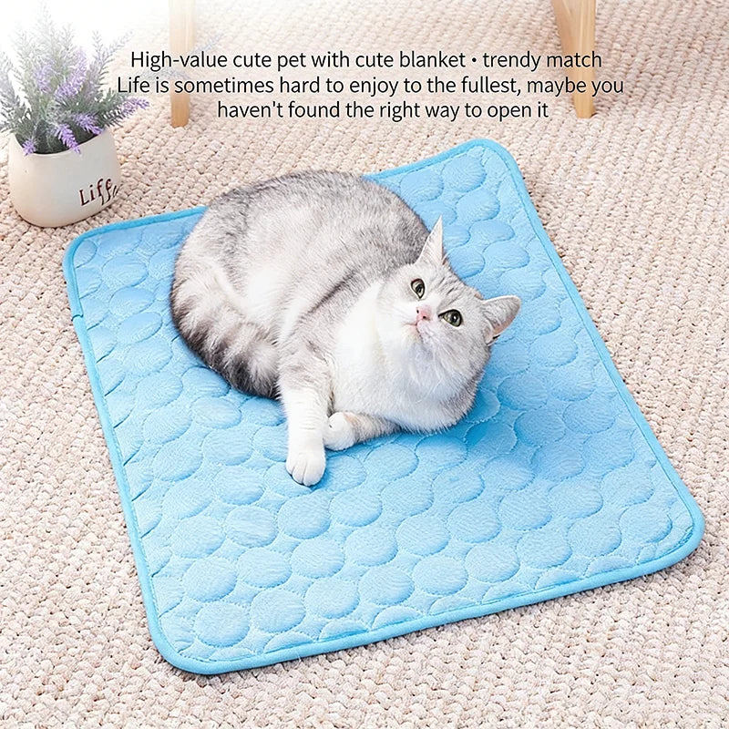 Summer Ice Silk Pet Cooling Mat Breathable And Cool For Dogs Cats Non Slip Heat Relief Bed Portable Washable Summer Pet Supplies
