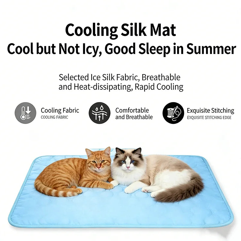 Summer Ice Silk Pet Cooling Mat Breathable And Cool For Dogs Cats Non Slip Heat Relief Bed Portable Washable Summer Pet Supplies