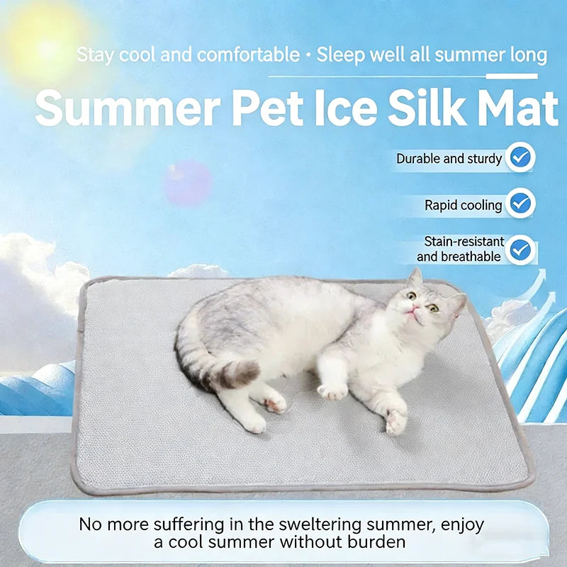 Summer Ice Silk Pet Cooling Mat Breathable And Cool For Dogs Cats Non Slip Heat Relief Bed Portable Washable Summer Pet Supplies